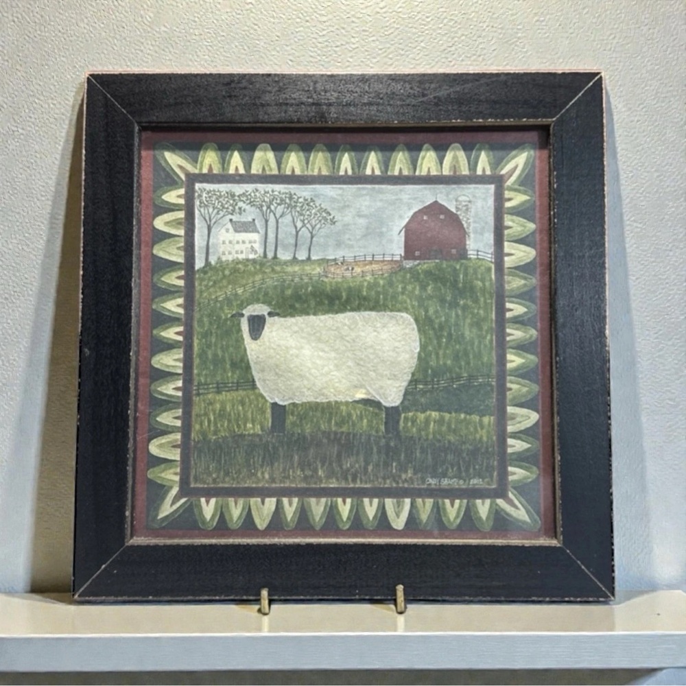 Cindy Shamp, Animal Farm, Barn, House, Sheep Framed Rustic Print 2001. 9.5x9.5โ